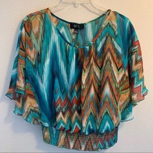 BCX Smocked Waist Bat Wing Blouse w/Cami S
